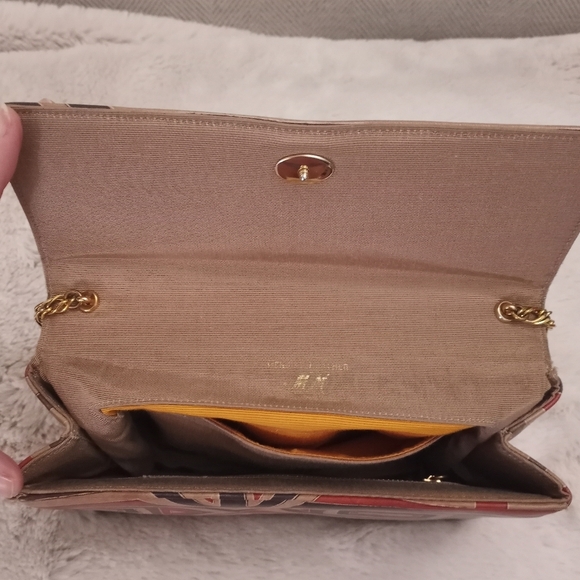 Vintage 50's Morris Moskowitz Leather Geometric Print Earth Tone Chain Strap Bag - Picture 3 of 8